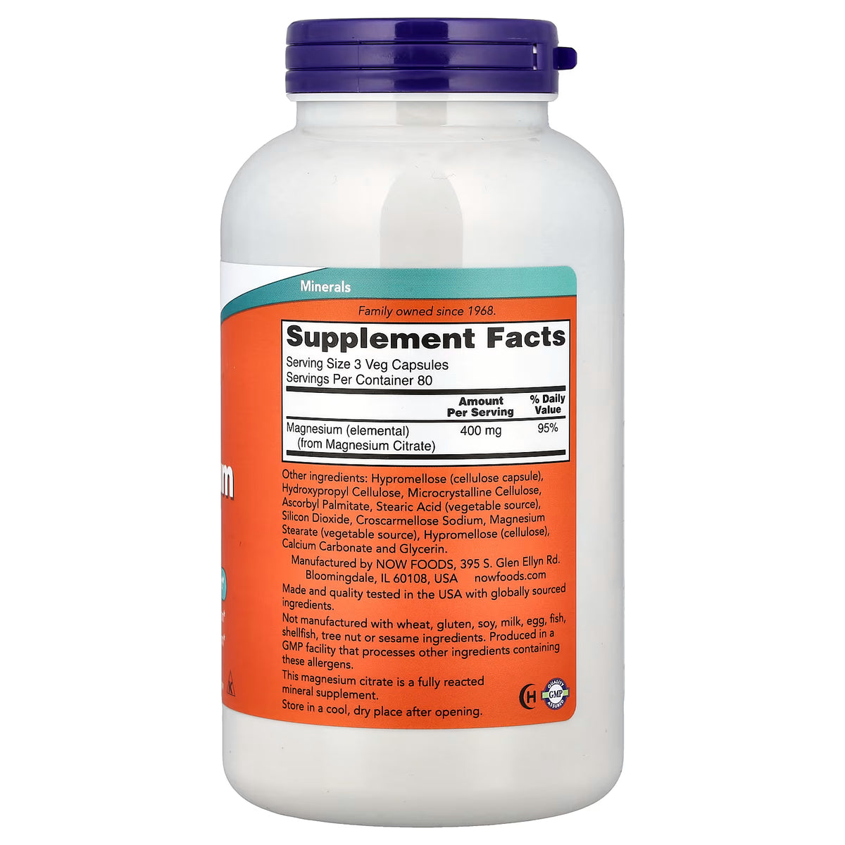Citrate de magnésium, 400 mg - 240 gélules végétales