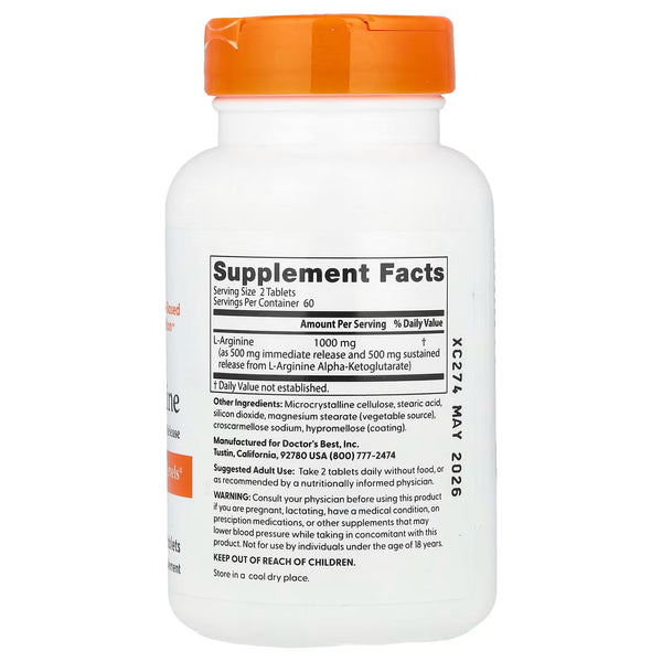 L-Arginine - Sustained + Immediate Release, 1000mg - 120 tablets