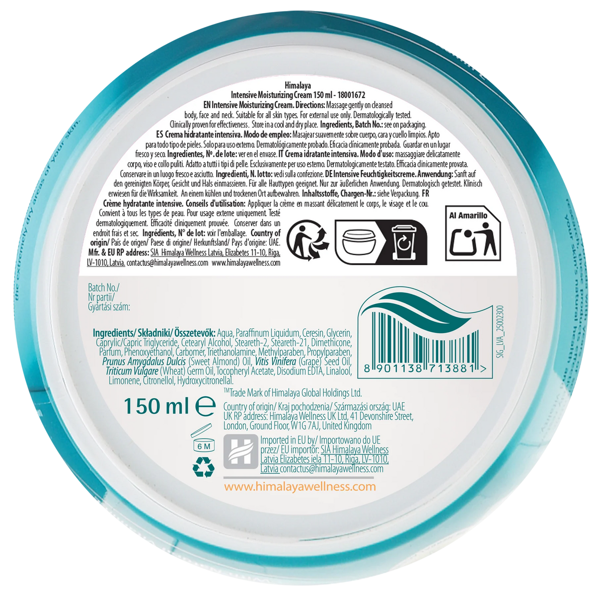 Crème hydratante intensive - 150 ml.
