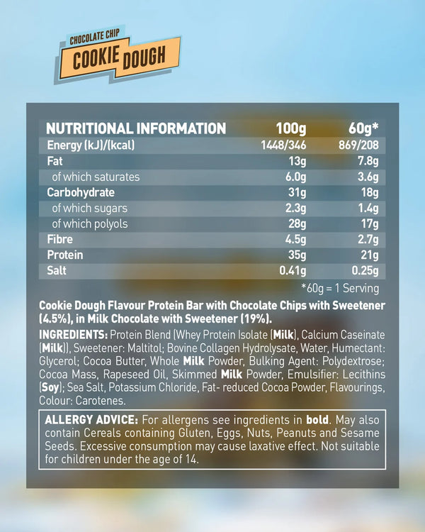 Protein Bars, Chocolate Chip Cookie Dough - 12 x 60g