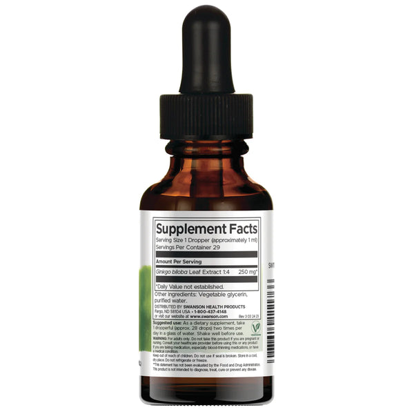 Ginkgo Biloba Liquid Extract, 250mg - 29.6 ml.