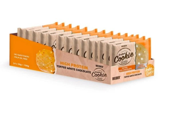Protein Cookie · Toffee y chocolate blanco · 14 × 50 g