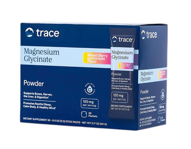 Magnesium Glycinate Powder Stick Packs - 30 x 3g Trace Minerals - Mixed Berry Lemonade