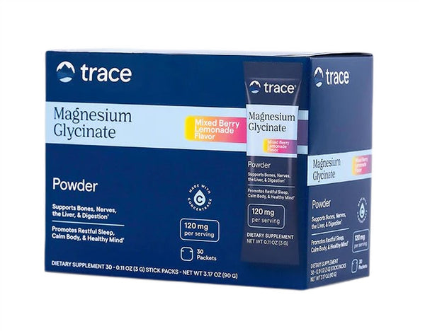 Magnesium Glycinate Powder Stick Packs - 30 x 3g Trace Minerals - Mixed Berry Lemonade