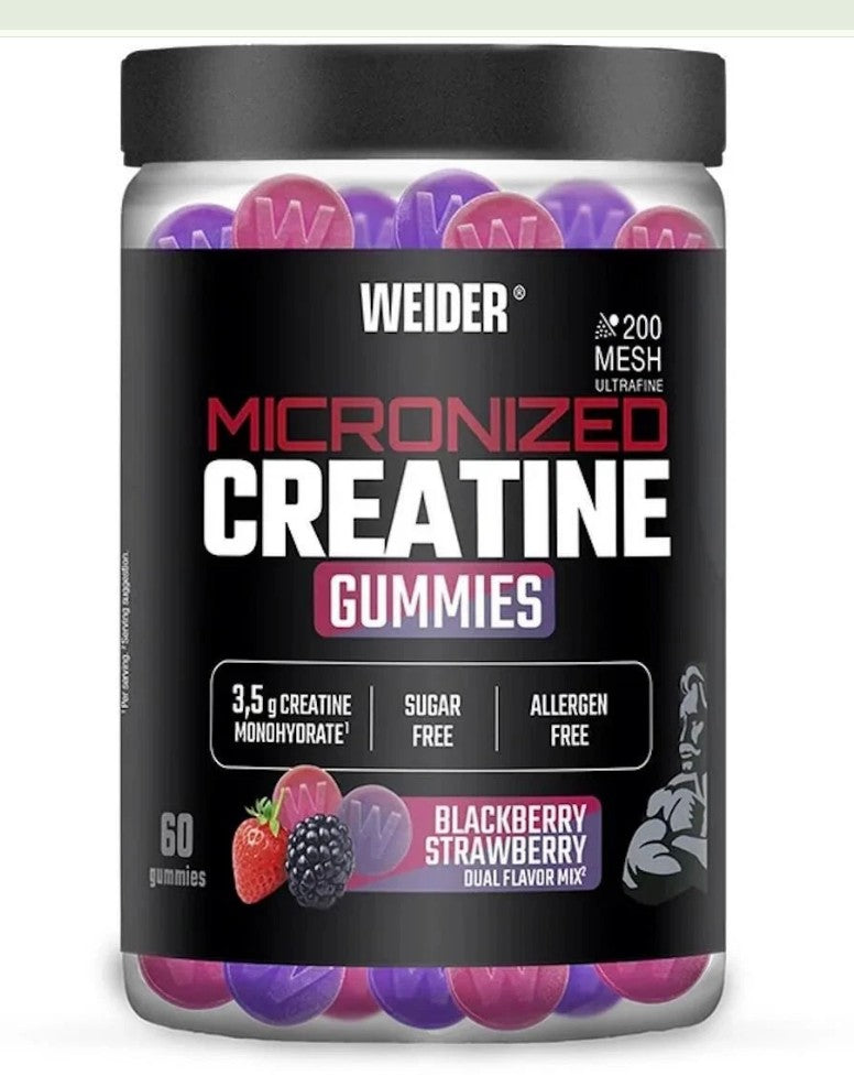 Micronized Creatine Gummies · Mezcla de mora y fresa · 60 gominolas